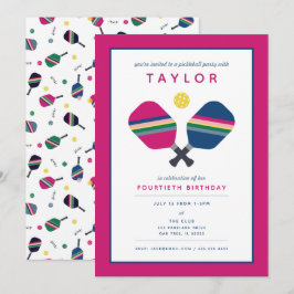 Pickleball Party Sports Blue Grönt Rosa-inbjudan Inbjudningar