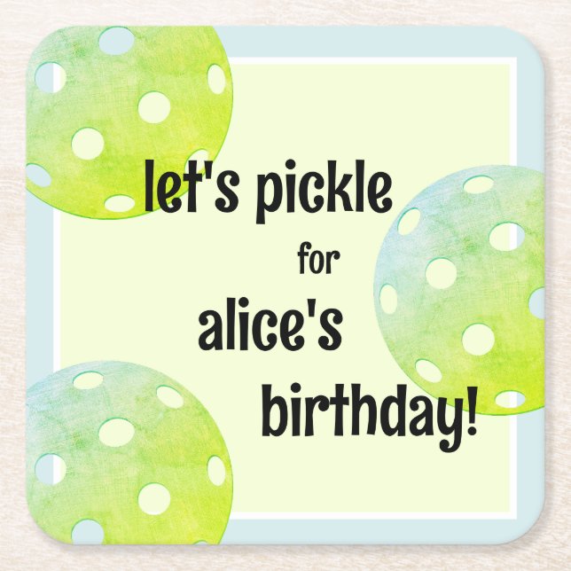 Pickleball Party Sports Grönt Anpassningsbar Underlägg Papper Kvadrat (Framsidan)