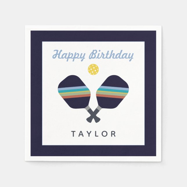 Pickleball Party Sports Mörk blått Stripe Paddes Pappersservett (Framsidan)