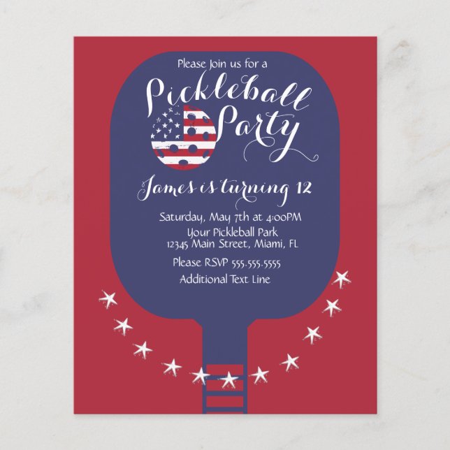 Pickleball Party Stars och stripes Patriotic Flygblad (Framsidan)