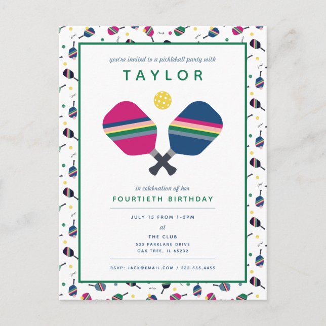 Pickleball Party-tävlingar - blåa Gröntar - inlägg Vykort (Framsida)