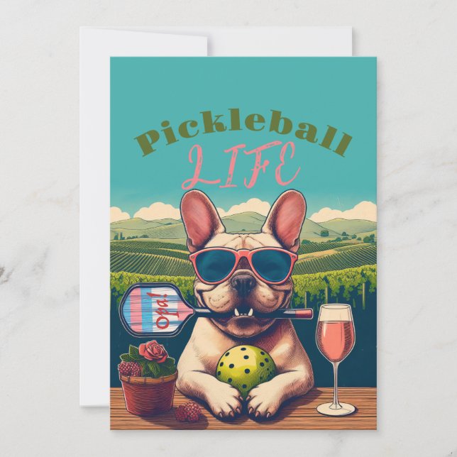 Pickleball Party-turistinbjudan Frenchie Inbjudningar (Framsida)