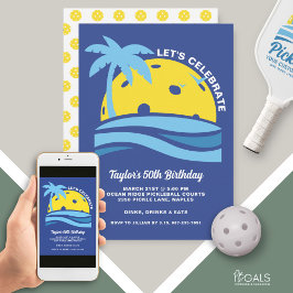 Pickleball Party vid Träd vid tropisk strand i Han Inbjudningar