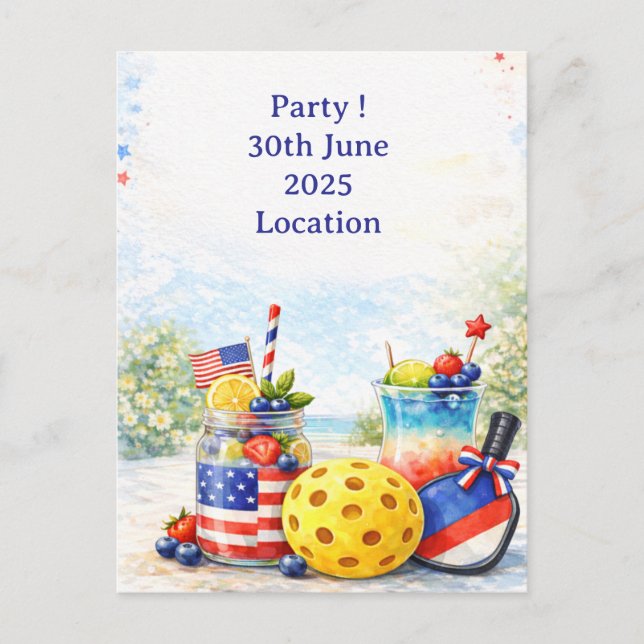 Pickleball Party with Drinks and Paddle Helg Vykort (Framsida)