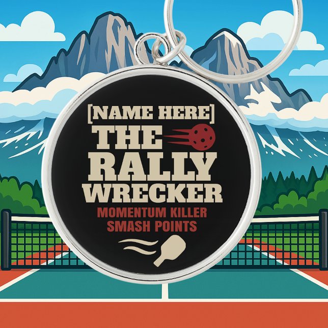 Pickleball Personalized Name THE RALLY WRECKER Rund Silverfärgad Nyckelring (PICKLEBALL PERSONALIZED NAME KEYCHAIN)
