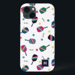Pickleball Personlig Monogram Blue Grönt Rosa<br><div class="desc">Den här personligen,  iphone case med monogrammet,  har en levande,  roligt mönster med strippade fickpaddlar,  bollar och ord "dink!". I blått,  grönt,  rosa och gult. Gör en underbar gåva! En del av en samling från Parcel-studior.</div>