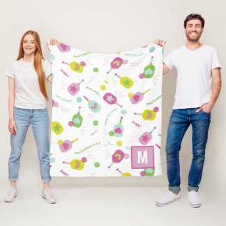 Pickleball Personlig Monogram Blue Grönt Rosa Fleecefilt