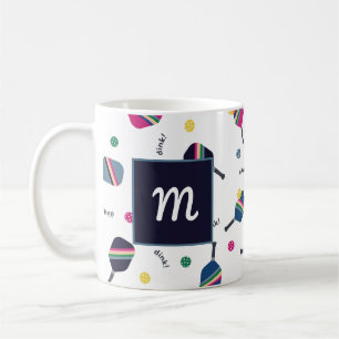 Pickleball Personlig Monogram Blue Grönt Rosa Kaffemugg