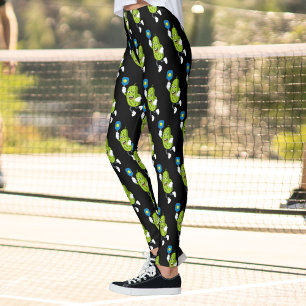 Pickleball Pickle Holding Paddle och Boll Leggings