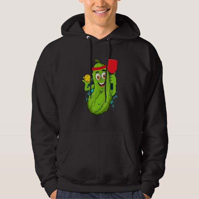 Pickleball Pickle Paddle  Cucumber Player Vegan Hoodie (Framsida)