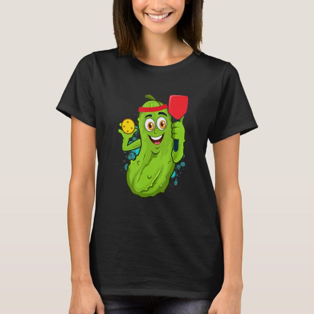 Pickleball Pickle Paddle  Cucumber Player Vegan T Shirt (Framsida)