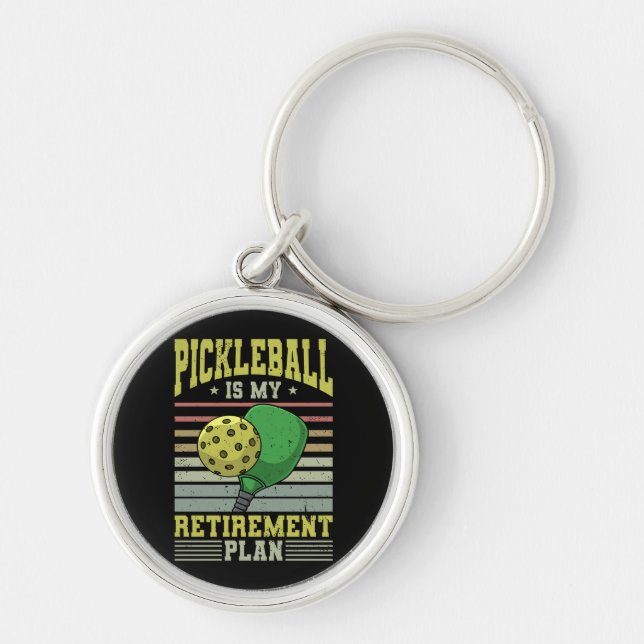 Pickleball - Pickleball Pension Rund Silverfärgad Nyckelring (Framsidan)