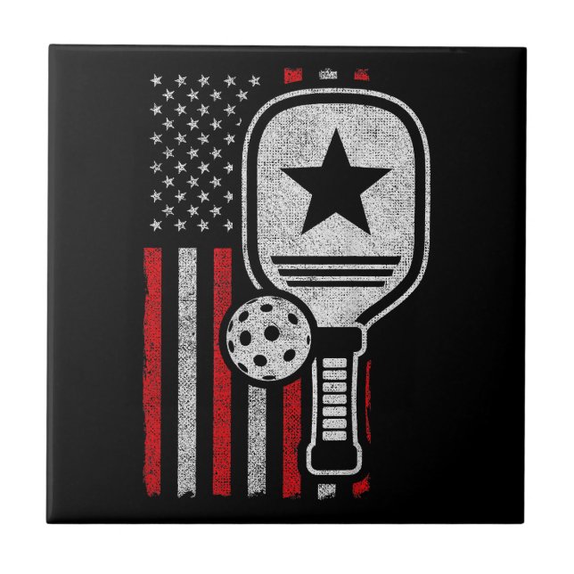 Pickleball Player - American Flagga Pickleball - P Kakelplatta (Framsidan)