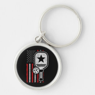 Pickleball Player - American Flagga Pickleball - P Rund Silverfärgad Nyckelring