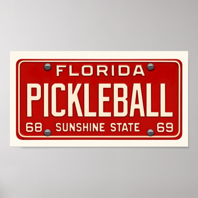 Pickleball Player Art Retro Florida License Plate Poster (Framsidan)