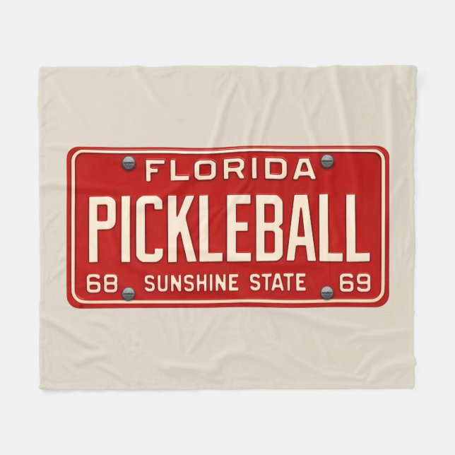 Pickleball Player Fan Retro Florida License Plate Fleecefilt (Framsidan (Horisontell))