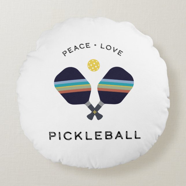Pickleball Player Gift Peace Kärlek och Pickleball Rund Kudde (Framsidan)