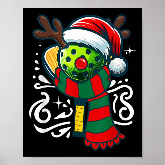 Pickleball Player Helgdag Reindeer Poster (Framsidan)