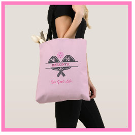 Pickleball Player Monogram Namn Paddles Tote Bag Tygkasse