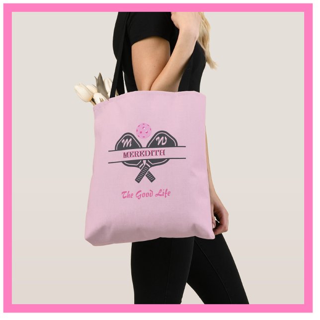 Pickleball Player Monogram Namn Paddles Tote Bag Tygkasse (Skapare uppladdad)
