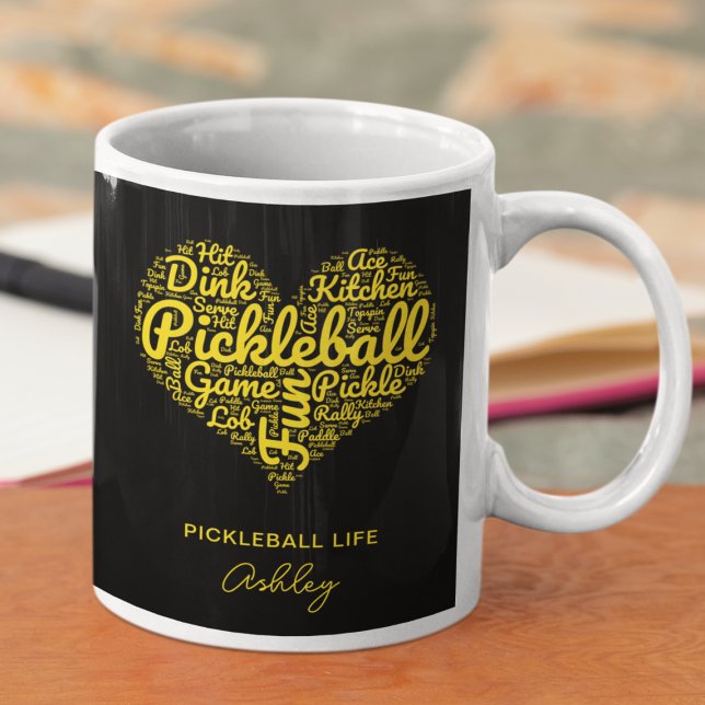 Pickleball Player Personlig Namn Ord Art Kaffemugg (Add name to personalize.  Change other text too, if you wish.)