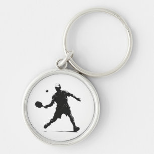 Pickleball Player Silhouette Sport Design Rund Silverfärgad Nyckelring
