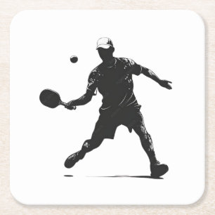 Pickleball Player Silhouette Sport Design Underlägg Papper Kvadrat