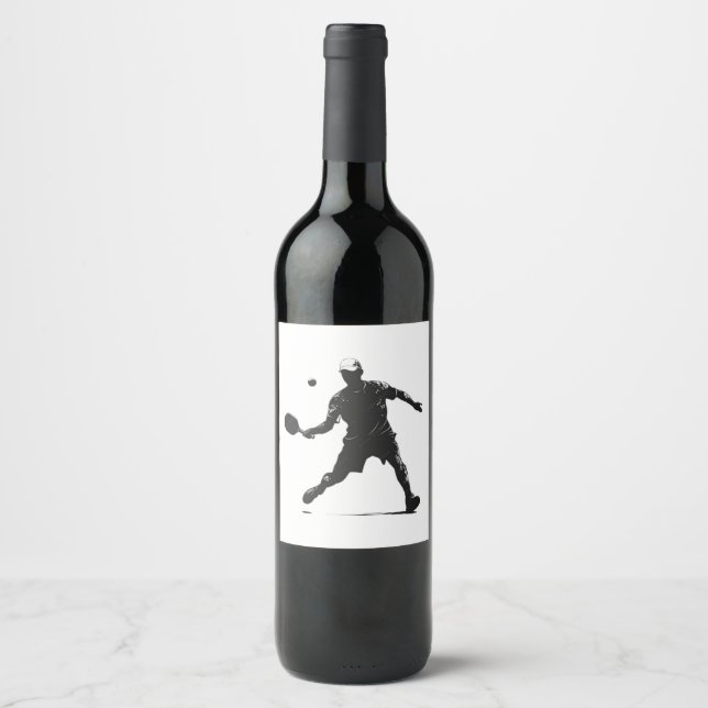 Pickleball Player Silhouette Sport Design Vinflaska Etikett (Framsida)