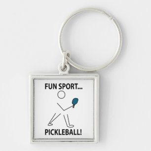 Pickleball Player Sports Roligt Sport Pickleball Fyrkantig Silverfärgad Nyckelring