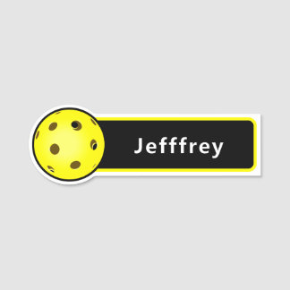 Pickleball Player Yellow Ball Black Personalized Namnbricka