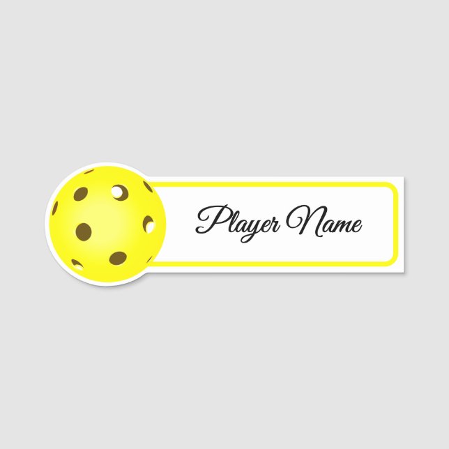 Pickleball Player Yellow Pickleballs Personalized Namnbricka (Framsida)