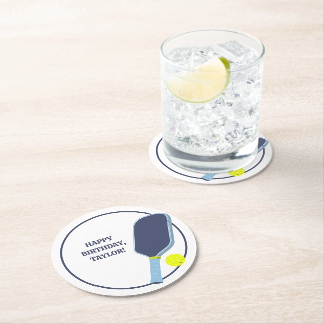 Pickleball Players Custom Message Birthday Underlägg Papper Rund (Insitu)