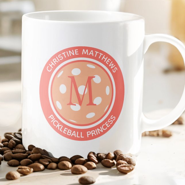 Pickleball Princess Funny Quote Namn Initial Peach Jumbo Mugg (Skapare uppladdad)