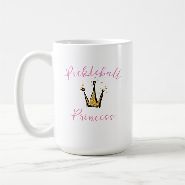 Pickleball Princess Guld Glitter Tiara & Rosa Text Kaffemugg (Vänster)