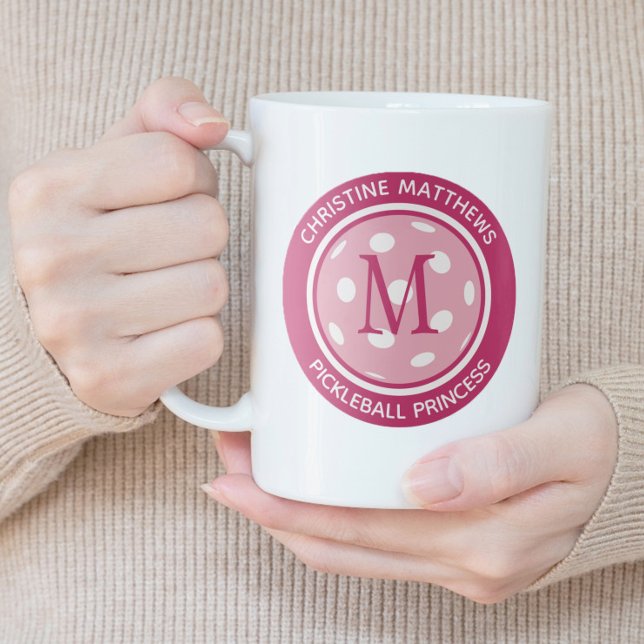 Pickleball Prinsessa Anpassad Citat Namn Initial R Jumbo Mugg (Pickleball Princess Custom Quote Name Initial Pink Giant Coffee Mug)