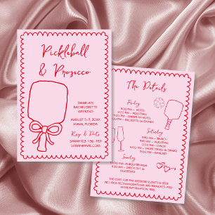 Pickleball & Prosecco Bachelorette Hand plockade Inbjudningar