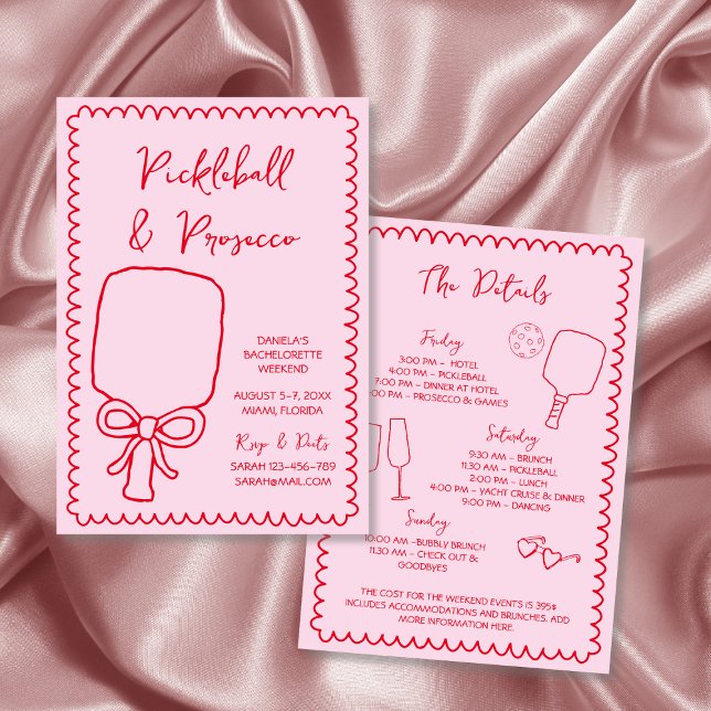 Pickleball & Prosecco Bachelorette Hand plockade Inbjudningar (Pickleball & Prosecco Bachelorette Hand Drawn Invitation)