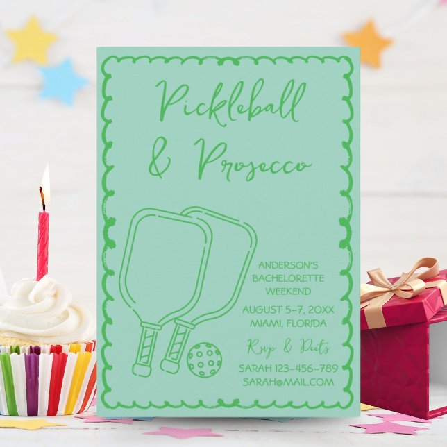 Pickleball & Prosecco Bachelorette Party Hand-Draw Inbjudningar (Skapare uppladdad)