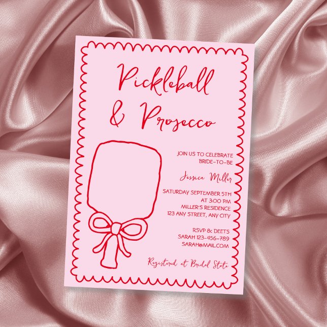 Pickleball & Prosecco-Möhippa för Rosa Inbjudningar (Pickleball & Prosecco Playful Pink Bridal Shower Invitation)