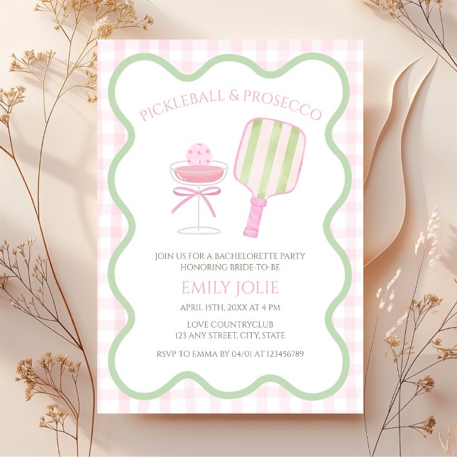 Pickleball & Prosecco Preppy Modern Bachelorette Inbjudningar (Pickleball & Prosecco Bachelorette Party Invitation)