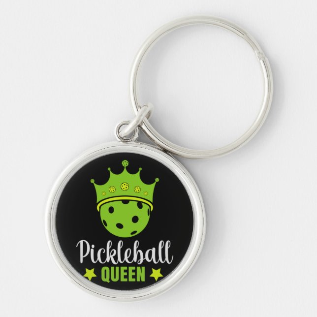 Pickleball Queen Funny Pickle Boll Queen Rund Silverfärgad Nyckelring (Framsidan)