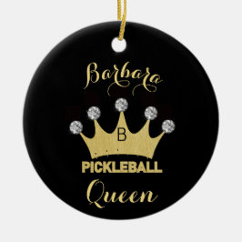 Pickleball Queen Glam Glitz Monogram Namn Guld Julgransprydnad Keramik
