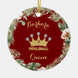 Pickleball Queen Glam Glitz Monogram Namn Julgransprydnad Keramik