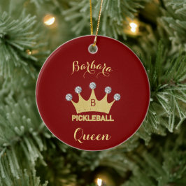 Pickleball Queen Glam Glitz Monogram Namn Julgransprydnad Keramik