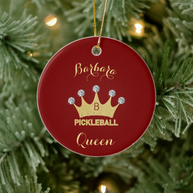 Pickleball Queen Glam Glitz Monogram Namn Julgransprydnad Keramik (Träd)