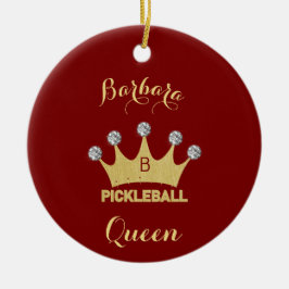 Pickleball Queen Glam Glitz Monogram Namn Julgransprydnad Keramik