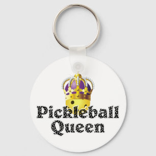 Pickleball Queen, Gult Boll Lila, Guld Krona Nyckelring