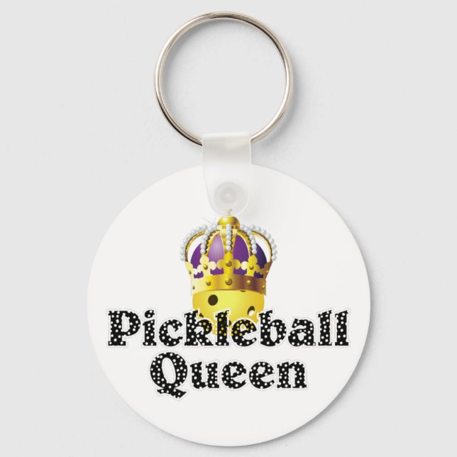 Pickleball Queen, Gult Boll Lila, Guld Krona Nyckelring (Framsida)