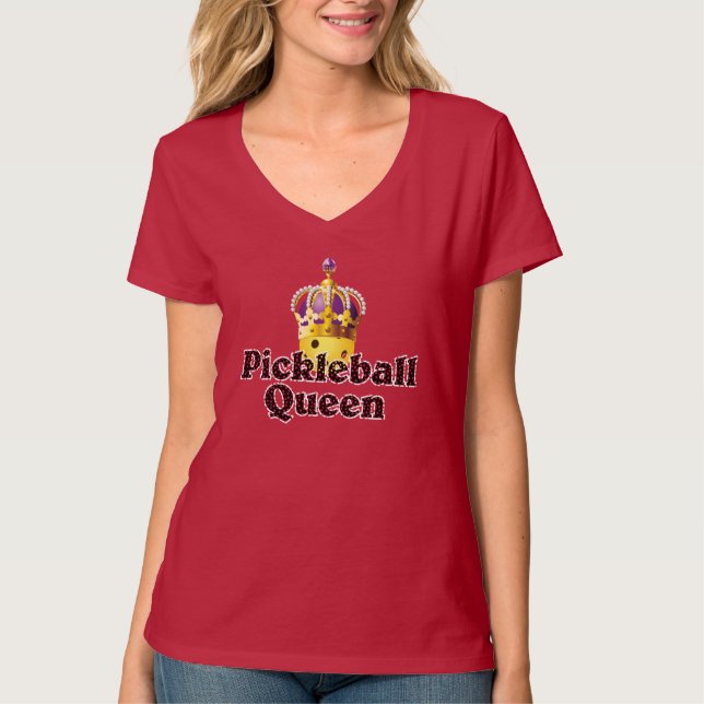 Pickleball Queen, Gult Boll Lila, Guld Krona T Shirt (Framsida)