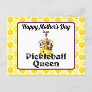Pickleball Queen, Gult Boll Lila, Guld Krona Vykort